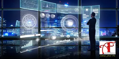 Technology data visualization over city skyline